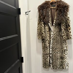 Faux fur full length leopard print coat